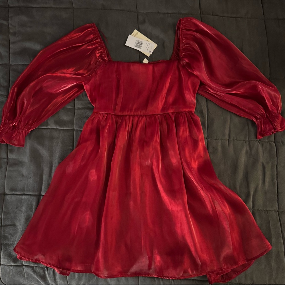 Chic Scarlet Puff Sleeve Baby Doll Mini Dress NWT 👠